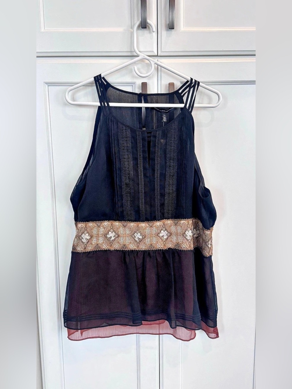 NWT White House Black Market Embroidered Layered Top - XL